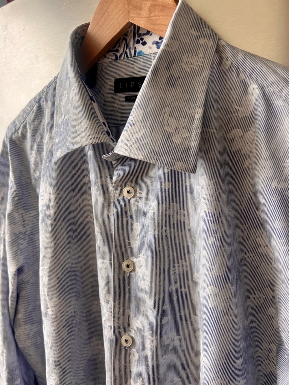Lipson Contemporary Blue Floral Dress Shirt XL 100% Cotton Button Up